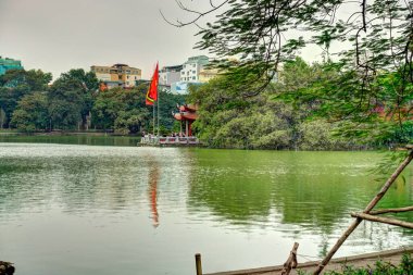 Hanoi, Vietnam - November 2020 : City center in cloudy weather