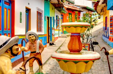 Guatape, Antioquia, Colombia - May 2019 : Colorful village in cloudy weather