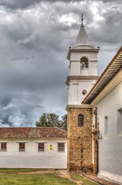 Villa de Leyva, Colombia - April 2019 : Historical center in cloudy weather