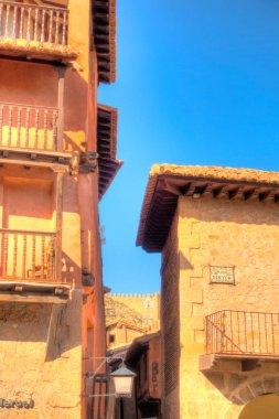 ALBARRACIN, SPAIN - JUNE 2019: Historical center in sunny weather, HDR image