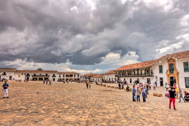 Villa de Leyva, Colombia - April 2019 : Colonial center in cloudy weather