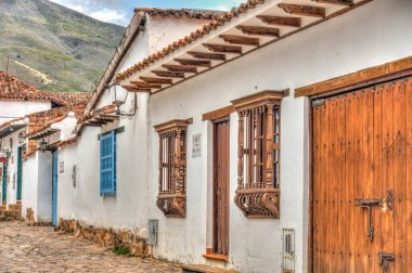 Villa de Leyva, Colombia - April 2019 : Historical center in cloudy weather