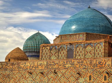 Medieval building in Central Asia. Fragment of the facade. UNESCO World Heritage Historical Monument