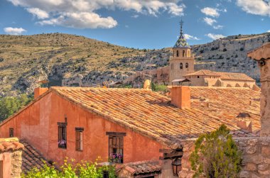 ALBARRACIN, SPAIN - JUNE 2019: Historical center in sunny weather, HDR image