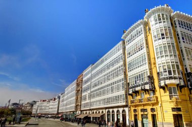 beautiful architecture in the old town La Coruna, Galicia, Spain