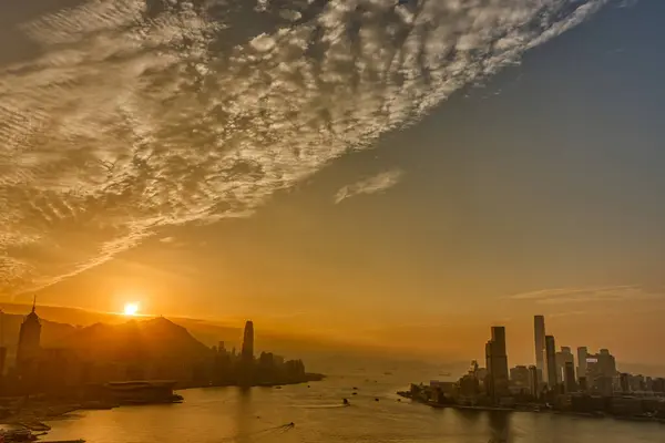 Hong Kong February 2019 Panorama Harbour Sunset — Zdjęcie stockowe