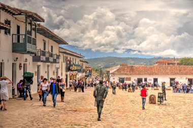 Villa de Leyva, Colombia - April 2019 : Colonial center in cloudy weather