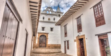Villa de Leyva, Colombia - April 2019 : Historical center in cloudy weather