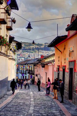 Quito, Ecuador - April 2018 : beautiful view on Historical center of the city
