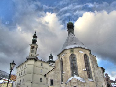 BANSKA STIAVNICA, SLOVAKIA - DECEMBER 2014: Historical center in wintertime