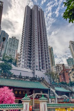 Hong Kong - January 2019 : Historical center skyline in cloudy weather