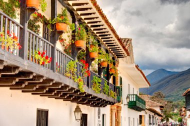 Villa de Leyva, Colombia - April 2019 : Historical center in cloudy weather