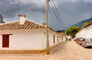 Villa de Leyva, Colombia - April 2019 : Historical center in cloudy weather