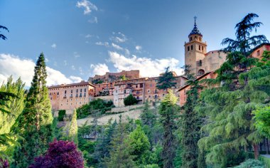ALBARRACIN, SPAIN - JUNE 2019: Historical center in sunny weather, HDR image