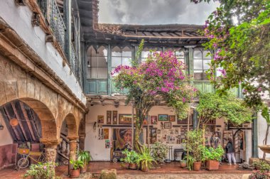 Villa de Leyva, Colombia - April 2019 : Historical center in cloudy weather