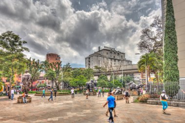 GUATAPE, COLOMBIA - APRIL 2019: Historical center in cloudy weather