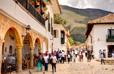 Villa de Leyva, Colombia - April 2019 : Historical center in cloudy weather