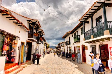 Villa de Leyva, Colombia - April 2019 : Historical center in cloudy weather
