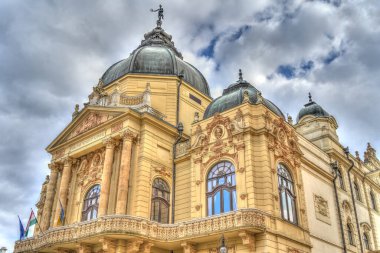 Pecs, Hungary - March 2017: Historical center in cloudy weather, HDR                  