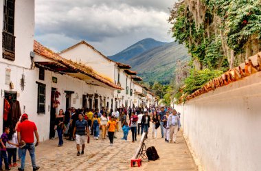 Villa de Leyva, Colombia - April 2019 : Historical center in cloudy weather