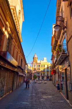 Sevilla, Spain - January 2019 : Historical center in sunny weather