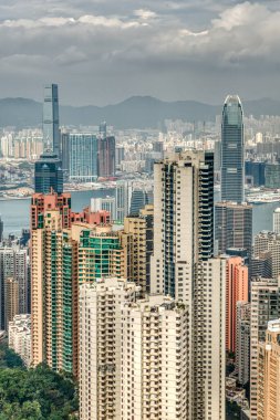Hong Kong - January 2019 : Historical center skyline in cloudy weather