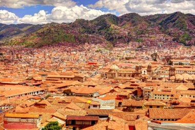 CUSCO, PERU - APRIL 2018: Rooftops of the historical center in cloudy weather