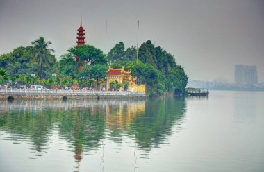 Hanoi, Vietnam - November 2020 : City center in cloudy weather