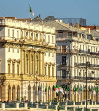 Algiers, Algeria - March 2020 : Colonial architecture in sunny weather, HDR Image