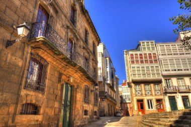 beautiful architecture in the old town La Coruna, Galicia, Spain