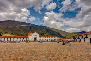 Villa de Leyva, Colombia - April 2019 : Colonial center in cloudy weather