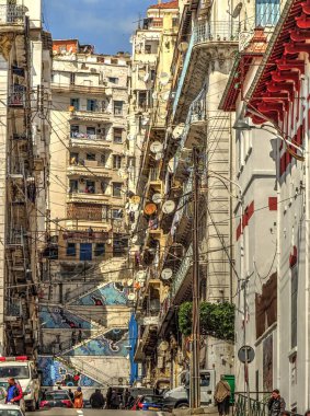 Algiers, Algeria - March 2020 : Colonial architecture in sunny weather, HDR Image