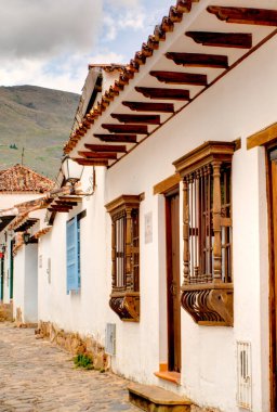 Villa de Leyva, Colombia - April 2019 : Historical center in cloudy weather