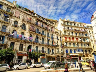 Algiers, Algeria - March 2020 : Colonial architecture in sunny weather, HDR Image