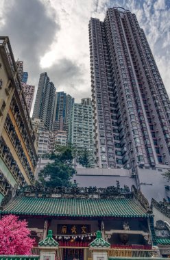 Hong Kong - January 2019 : Historical center skyline in cloudy weather