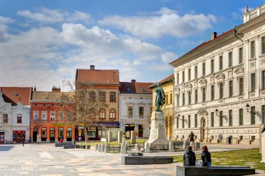 Pecs, Hungary - March 2017: Historical center in cloudy weather, HDR                  