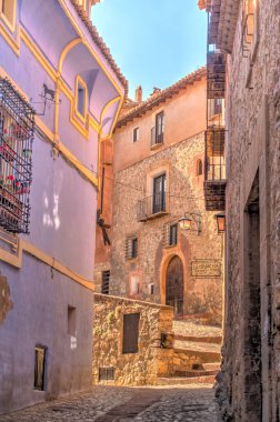 ALBARRACIN, SPAIN - JUNE 2019: Historical center in sunny weather, HDR image