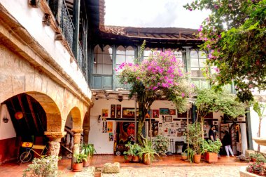 Villa de Leyva, Colombia - April 2019 : Historical center in cloudy weather