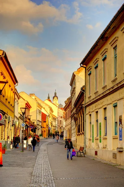 Pecs, Hungary - March 2017: Historical center in cloudy weather, HDR                  