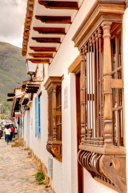 Villa de Leyva, Colombia - April 2019 : Historical center in cloudy weather
