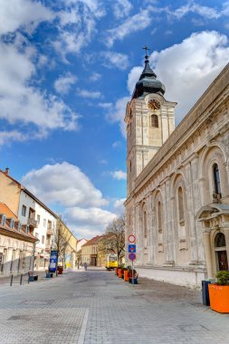 Pecs, Hungary - March 2017: Historical center in cloudy weather, HDR                  