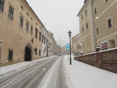 BANSKA STIAVNICA, SLOVAKIA - DECEMBER 2014: Historical center in wintertime