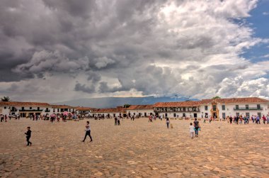 Villa de Leyva, Colombia - April 2019 : Colonial center in cloudy weather