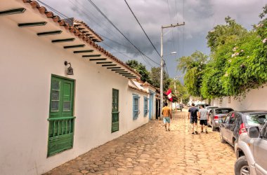 Villa de Leyva, Colombia - April 2019 : Historical center in cloudy weather
