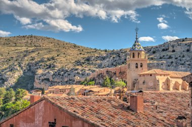 ALBARRACIN, SPAIN - JUNE 2019: Historical center in sunny weather, HDR image