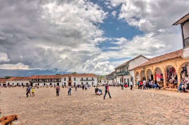 Villa de Leyva, Colombia - April 2019 : Colonial center in cloudy weather