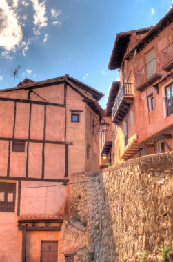 ALBARRACIN, SPAIN - JUNE 2019: Historical center in sunny weather, HDR image