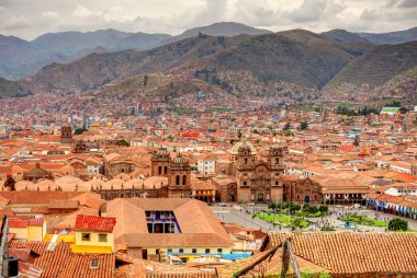 CUSCO, PERU - APRIL 2018: Rooftops of the historical center in cloudy weather