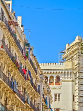 Algiers, Algeria - March 2020 : Colonial architecture in sunny weather, HDR Image