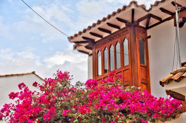 Villa de Leyva, Colombia - April 2019 : Historical center in cloudy weather